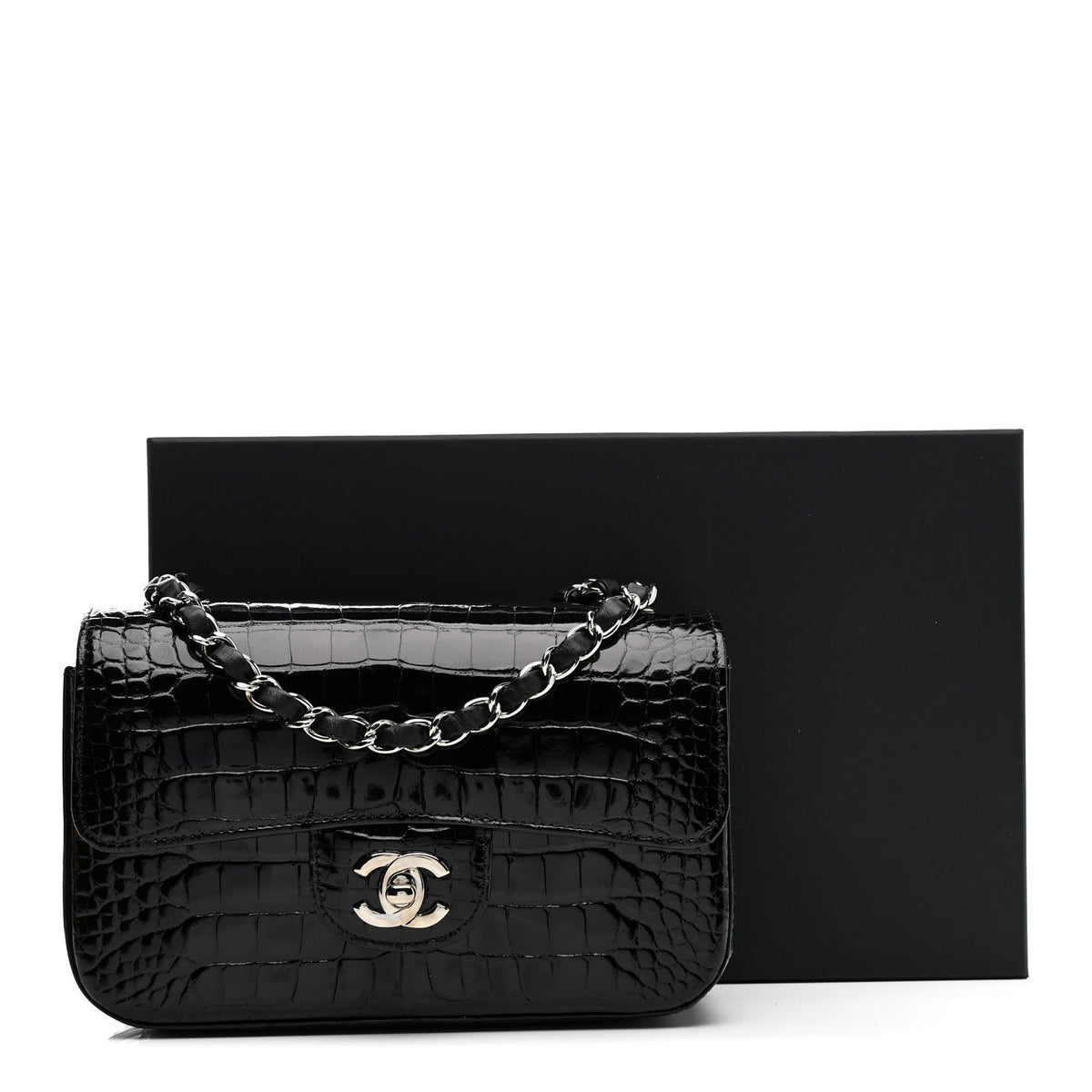Shiny Alligator Mini Rectangular Flap Black