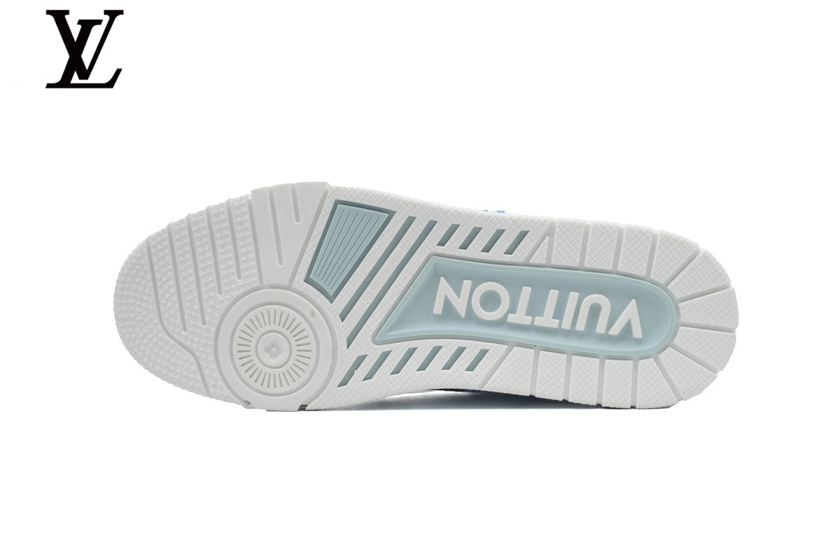 Louis Vuitton Trainer shoes for man women Sneaker ¨C Striped Monogram Denim in Light Blue