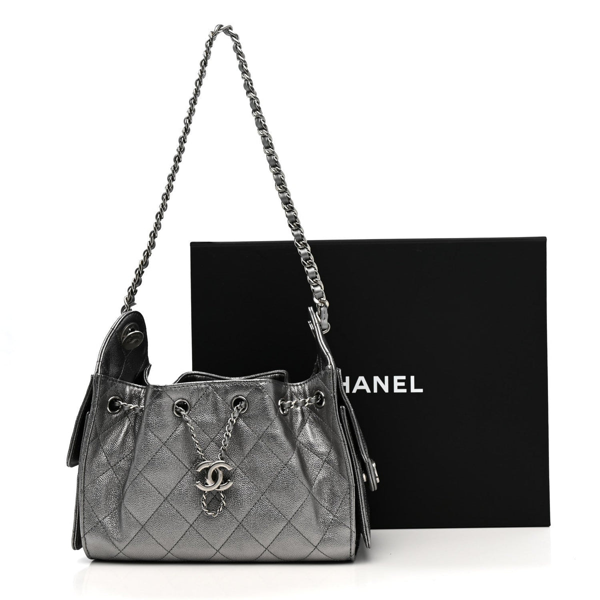 Metallic Caviar Quilted Mini Chanel 25 Handbag Anthracite
