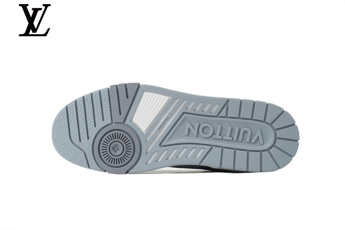 Louis Vuitton Trainer shoes for man women Sneaker ¨C Light Blue & Grey Leather