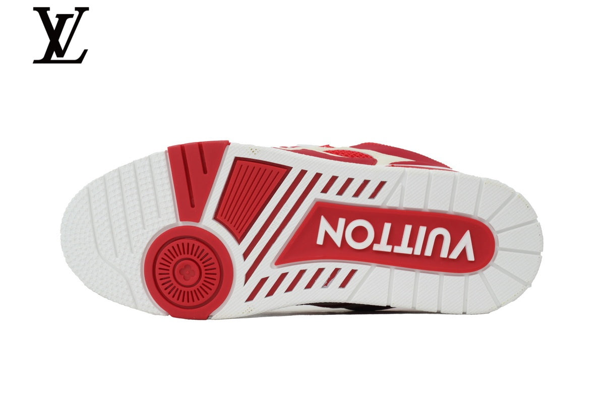 Louis Vuitton Trainer shoes for man women Sneaker ¨C Red & White Mesh & Leather
