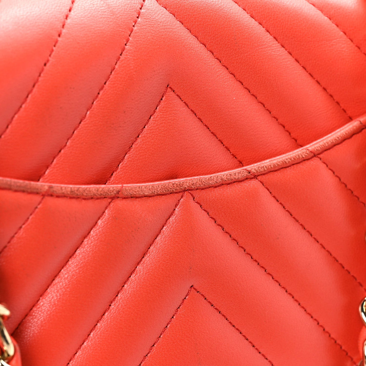 Lambskin Chevron Quilted Mini Rectangular Flap Red