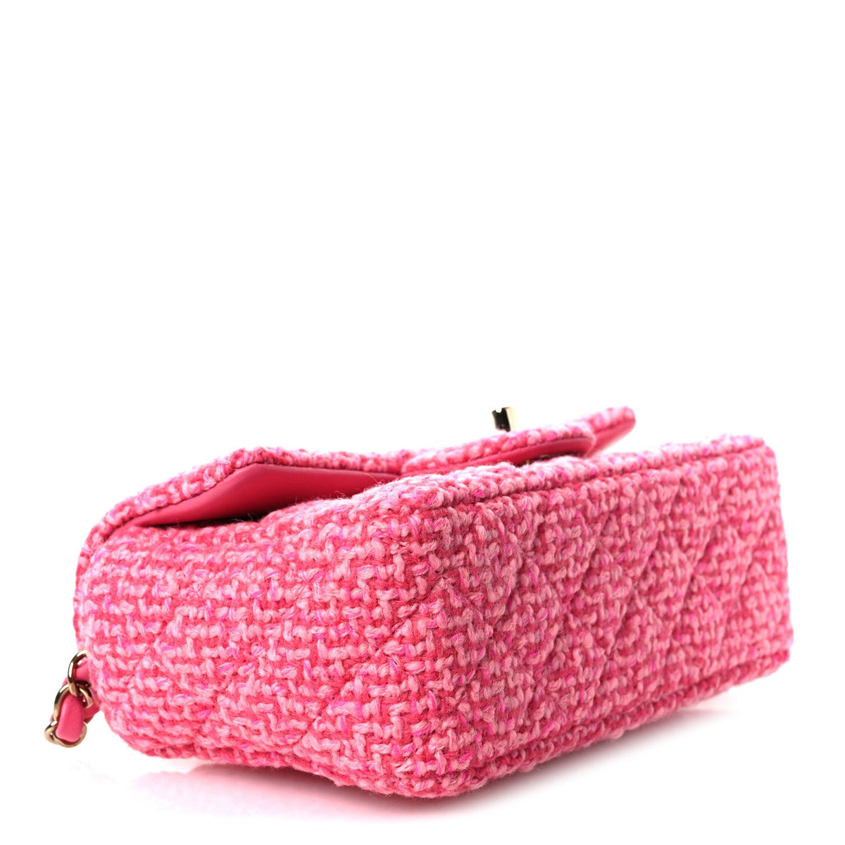 Wool Tweed Quilted Mini Rectangular Flap Dark Pink Fuchsia