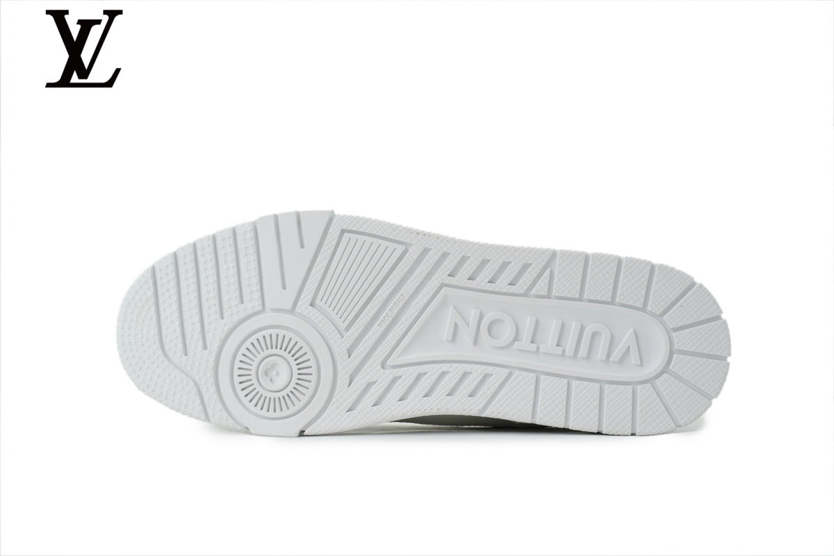 Louis Vuitton Trainer shoes for man  women Sneaker ¨C All-White Leather with Rhinestone Embellishment