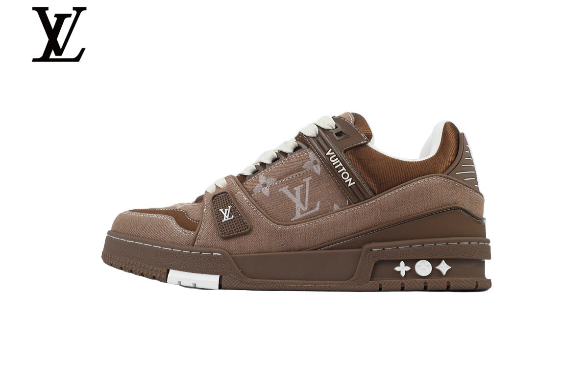 Louis Vuitton Trainer  shoes for man  women Sneaker ¨C Monogram Denim in Brown