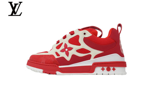 Louis Vuitton Trainer  shoes for man  women Sneaker ¨C Red & White Mesh & Leather