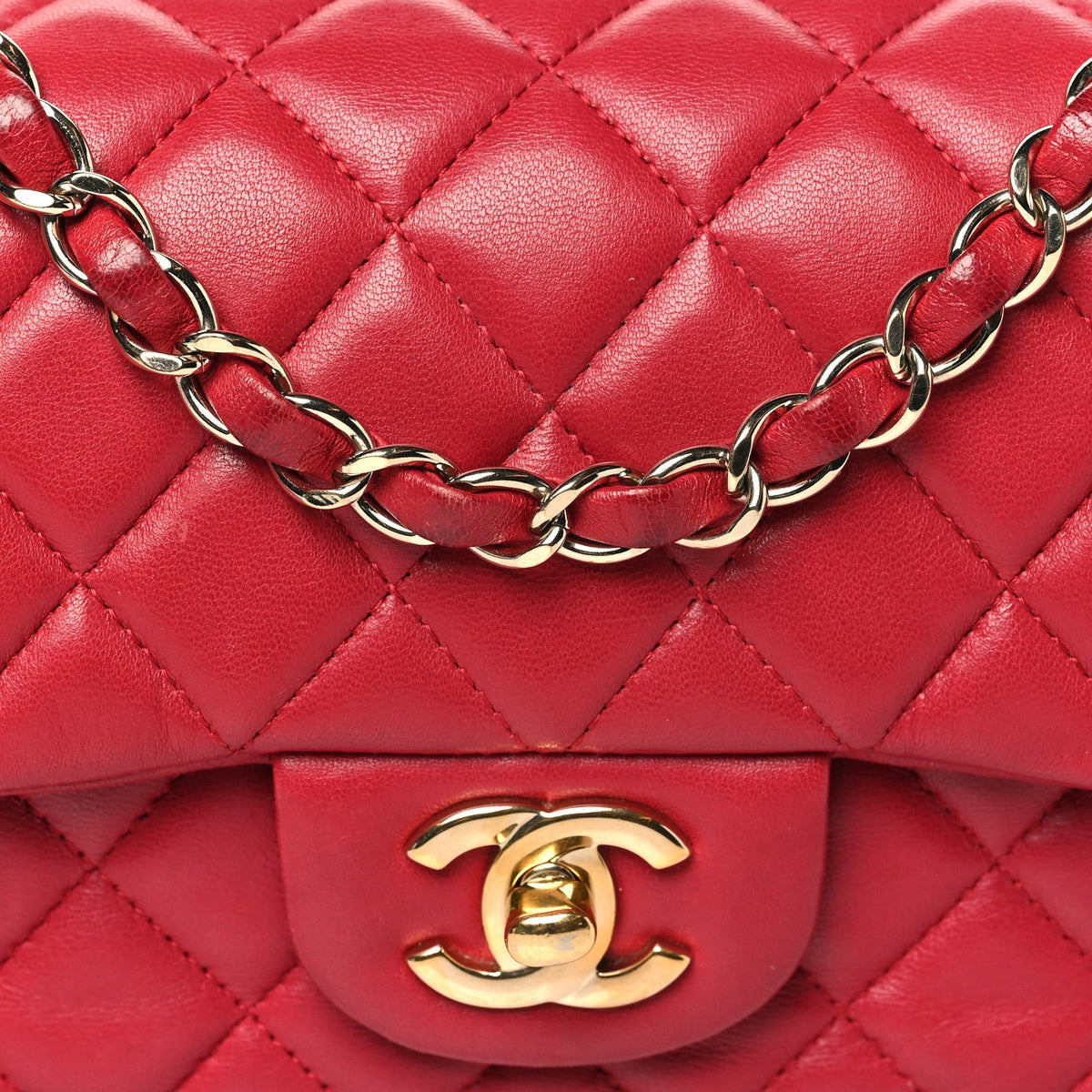 Lambskin Quilted Mini Rectangular Flap Dark Pink