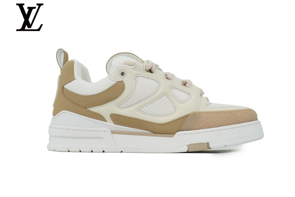 Louis Vuitton Trainer shoes for man  women Sneaker ¨C Beige & White Mesh & Leather