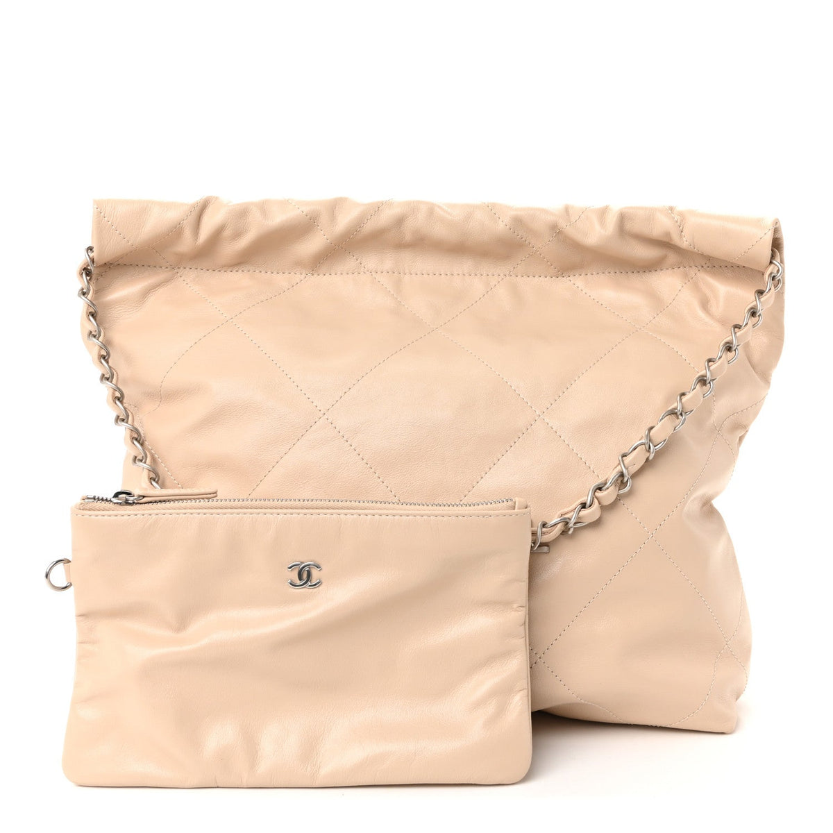 Shiny Calfskin Quilted Small Chanel 22 Ecru
