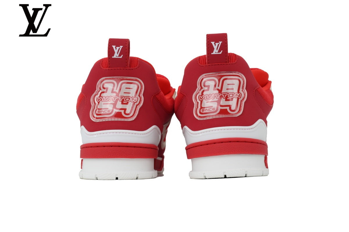 Louis Vuitton Trainer  shoes for man  women Sneaker ¨C Red & White Mesh & Leather