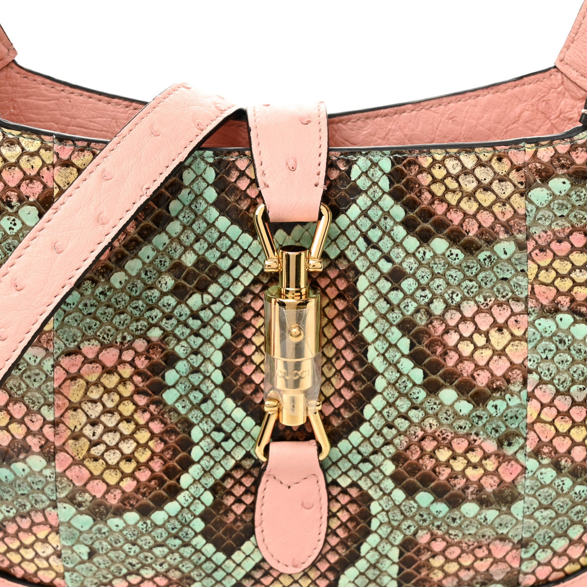 Snakeskin Ostrich Calfskin Small Jackie 1961 Hobo Pink Multicolor