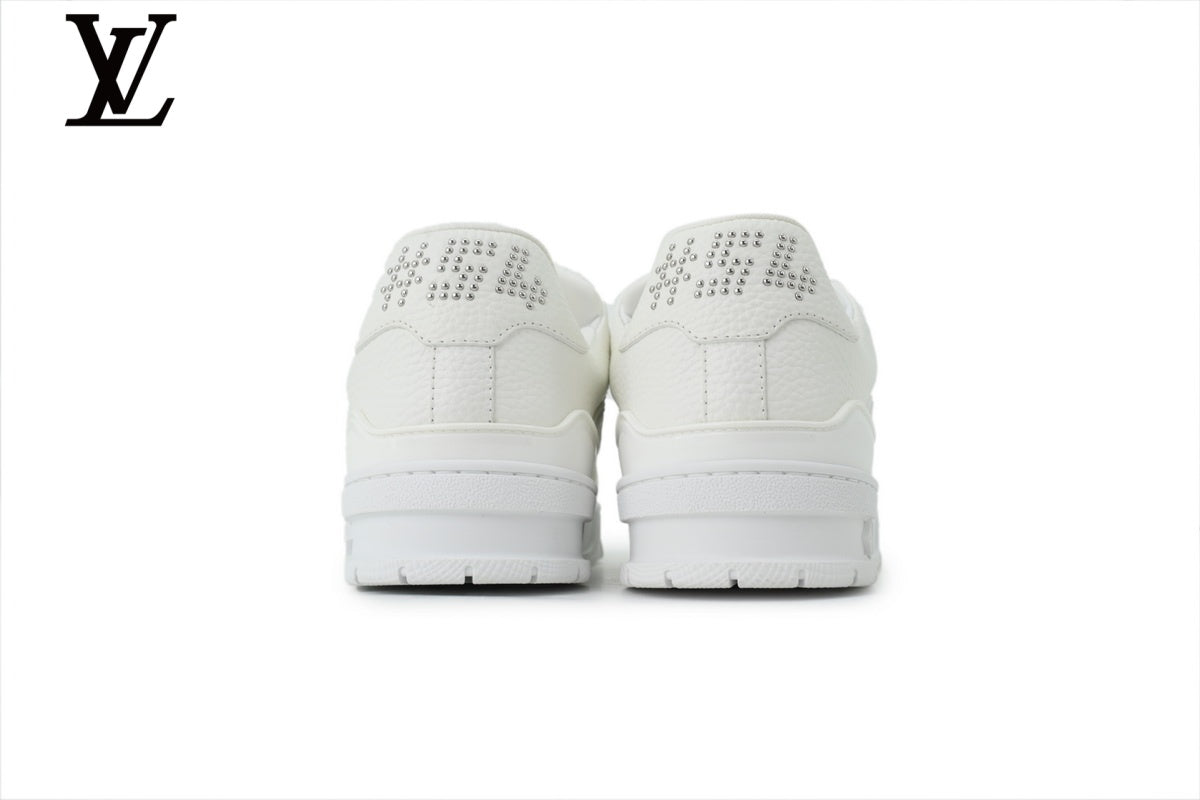 Louis Vuitton Trainer shoes for man  women Sneaker ¨C All-White Leather with Rhinestone Embellishment