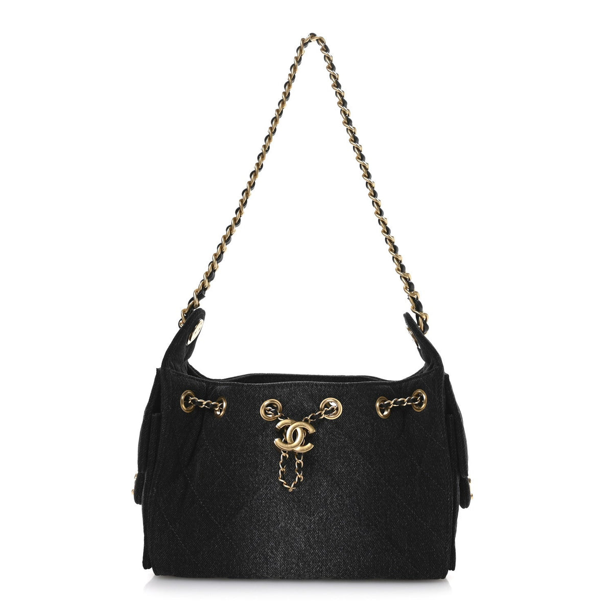 Washed Denim Quilted Mini Chanel 25 Handbag Black