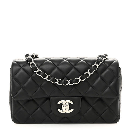 Lambskin Quilted Mini Rectangular Flap Black