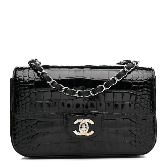 Shiny Alligator Mini Rectangular Flap Black