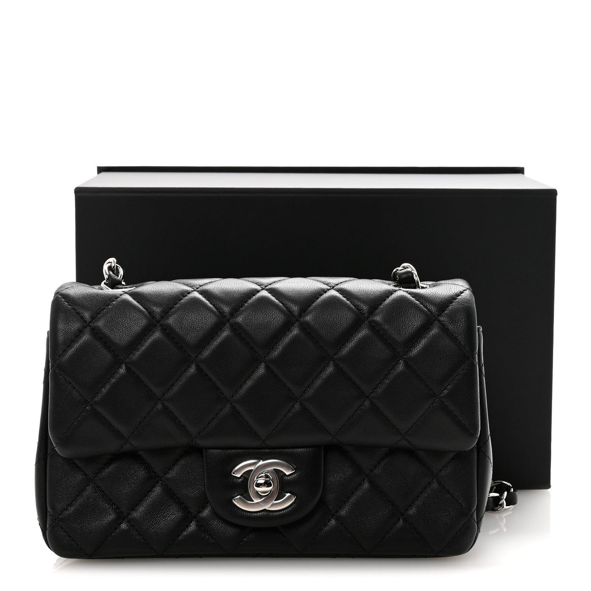 Lambskin Quilted Mini Rectangular Flap Black