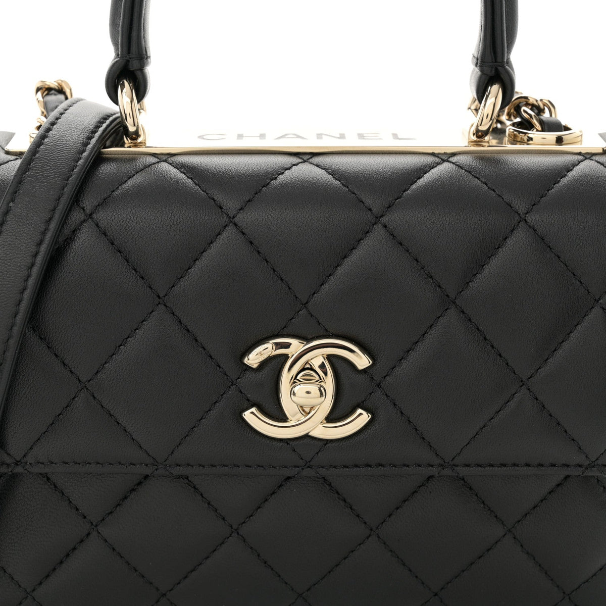 Lambskin Quilted Mini Trendy CC Dual Handle Flap Bag Black