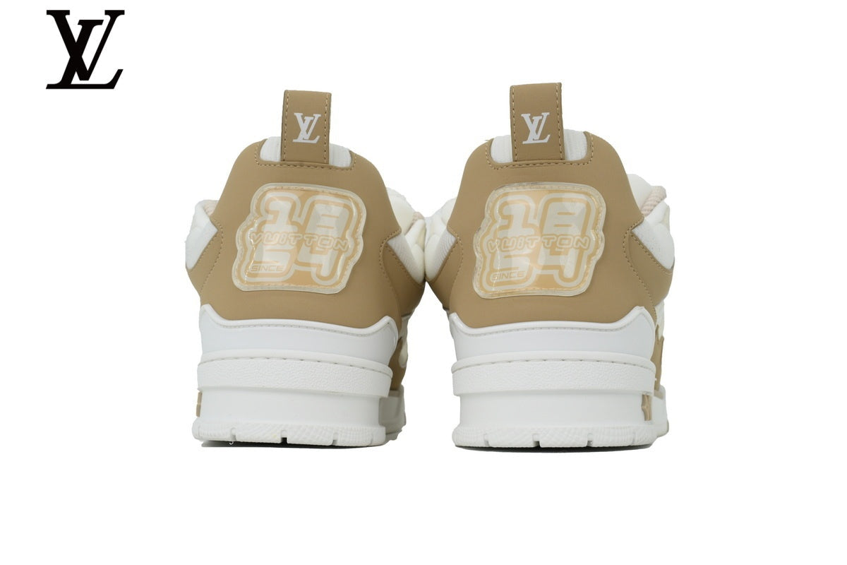 Louis Vuitton Trainer shoes for man  women Sneaker ¨C Beige & White Mesh & Leather