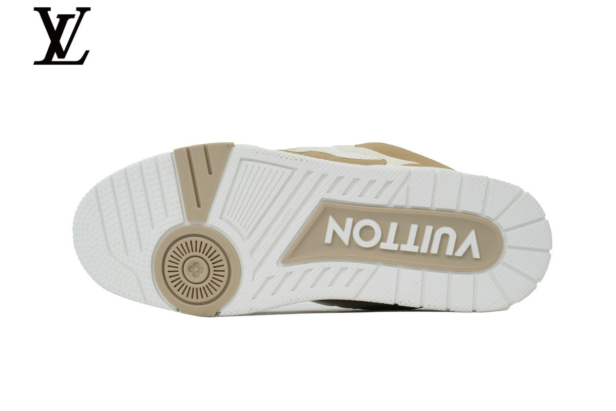 Louis Vuitton Trainer shoes for man  women Sneaker ¨C Beige & White Mesh & Leather