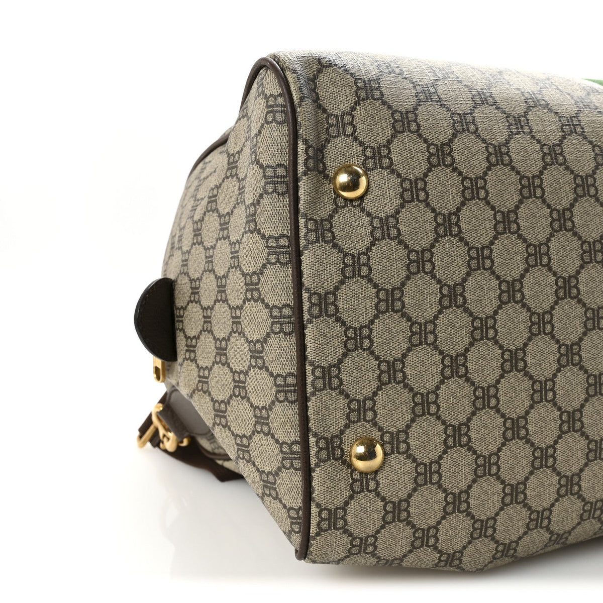 X BALENCIAGA BB Supreme Monogram Web Medium Ophidia Carry-On Duffle Bag Beige New Acero