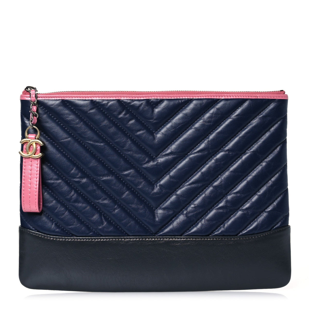 Aged Calfskin Chevron Quilted Medium Gabrielle Cosmetic Case Pink Navy Black