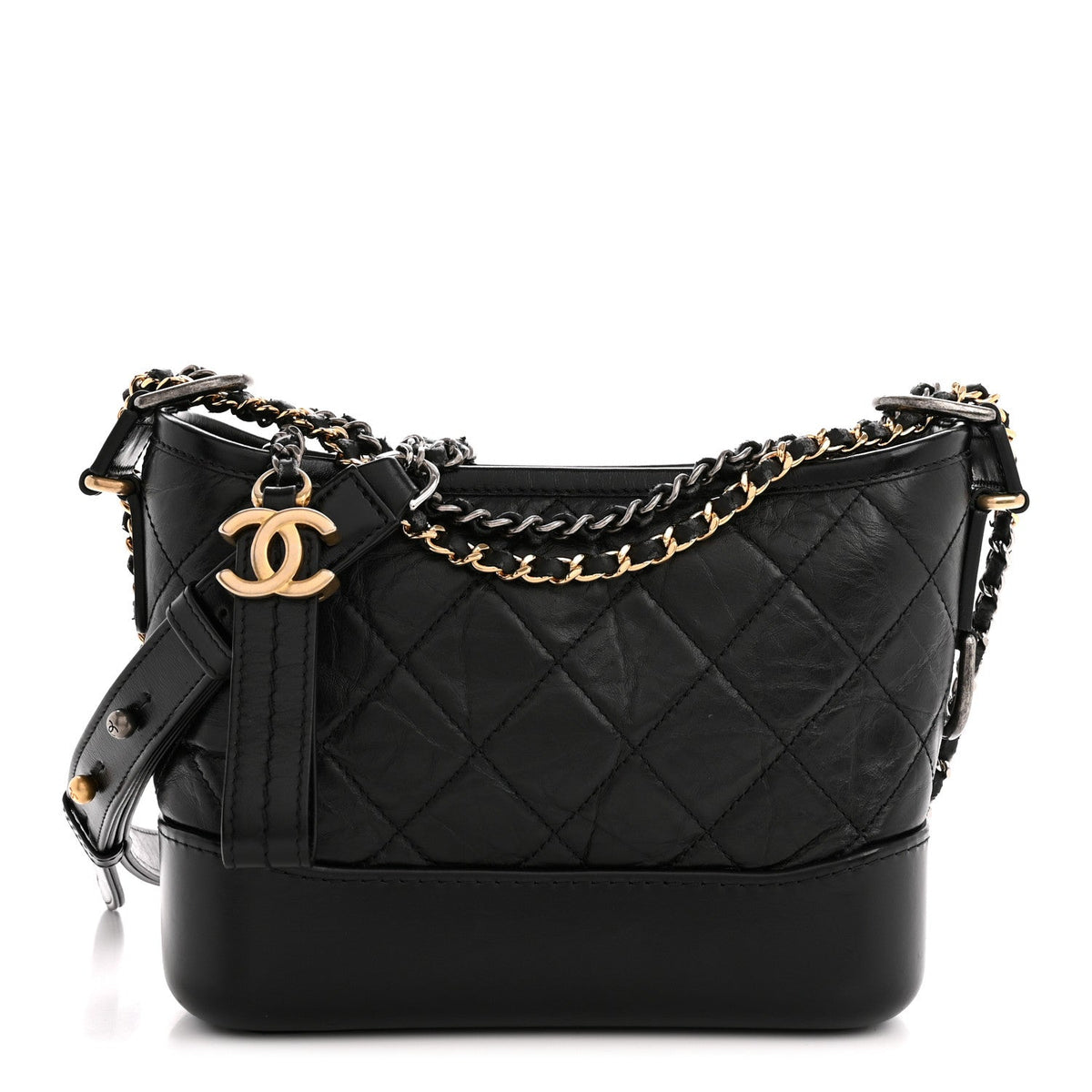 Aged Calfskin Quilted Small Gabrielle Hobo Black