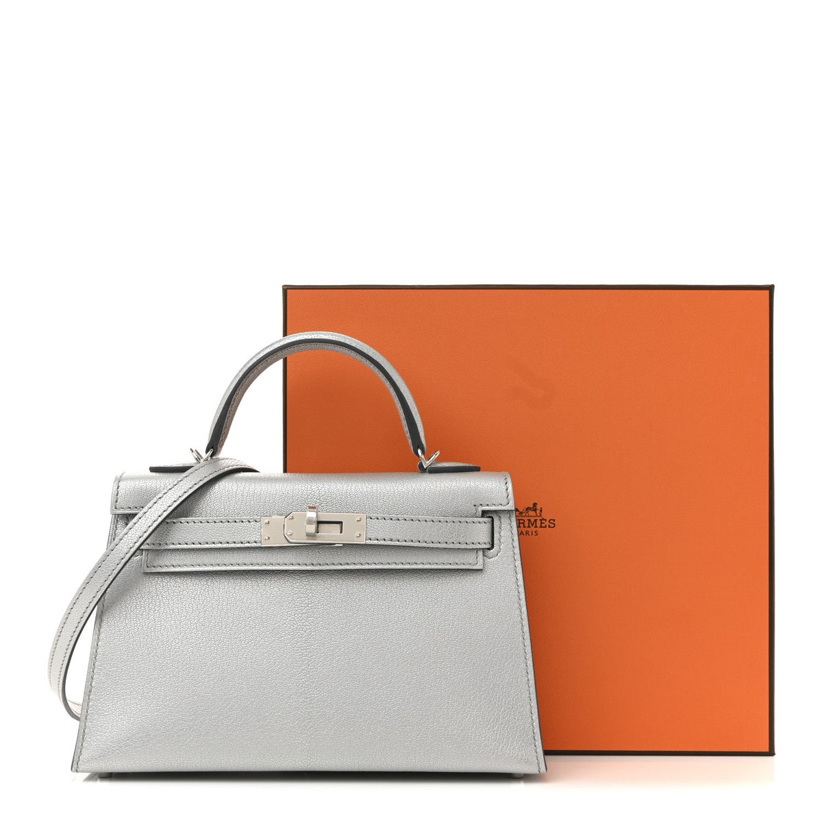 Metallic Chevre Chamkilight Mini Kelly Sellier 20 Argent