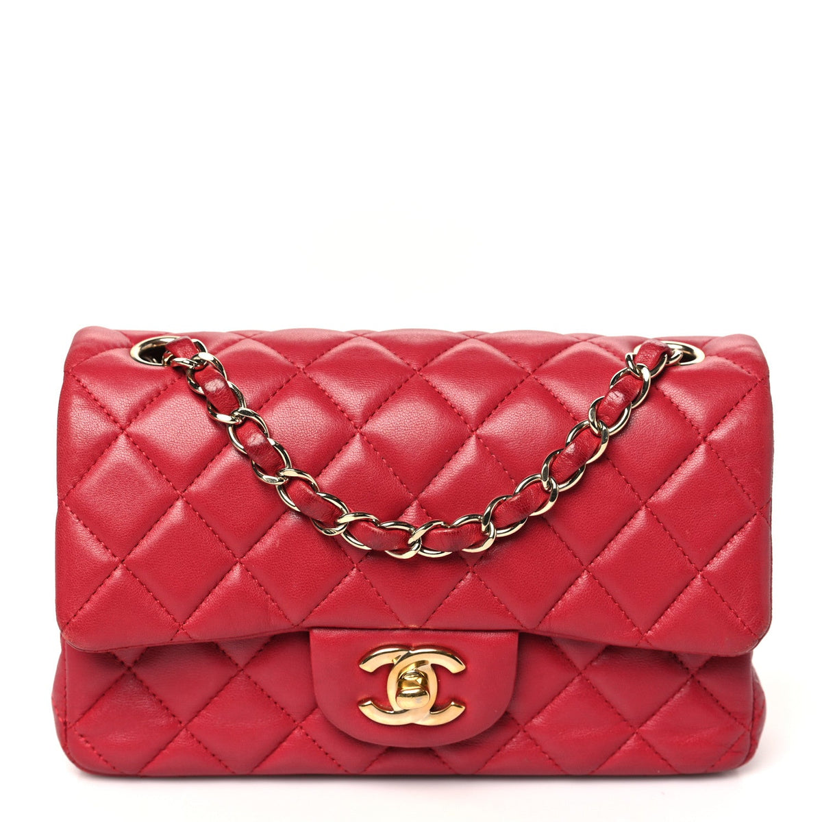 Lambskin Quilted Mini Rectangular Flap Dark Pink