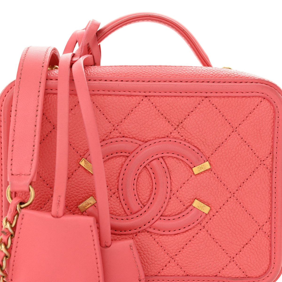 Caviar Quilted Small CC Filigree Vanity Case Coral