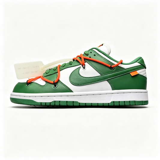Nike Dunk Low Sneakers ¨C White / Green / Orange | Lace-Lock Tag Detail