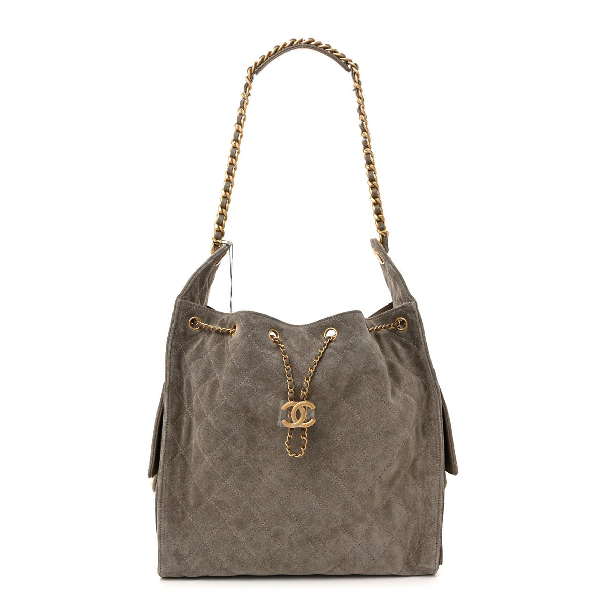Suede Quilted Medium Chanel 25 Handbag Grey