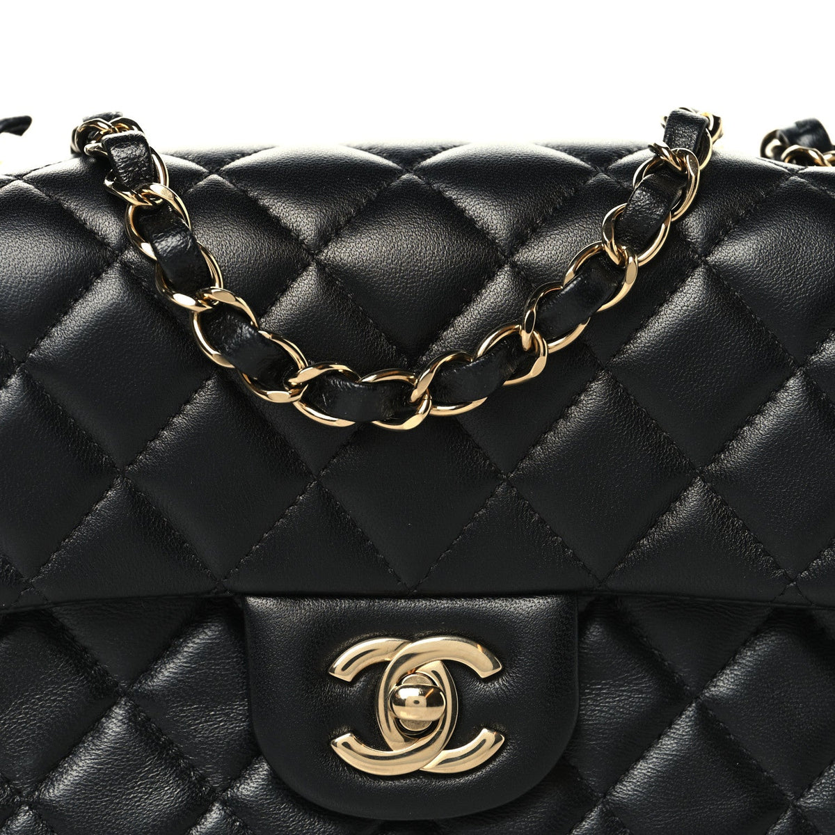 Lambskin Quilted Mini Rectangular Flap Black