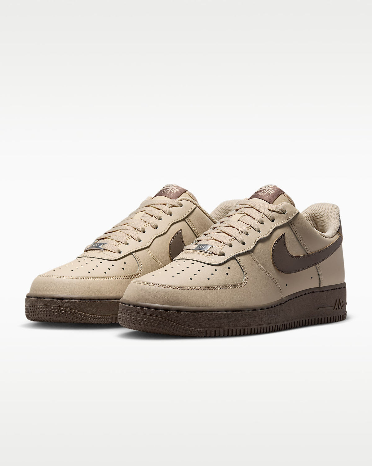 Nike Air Force 1 '07 Beige Dark Brown Swoosh Sneakers mens low top shoes