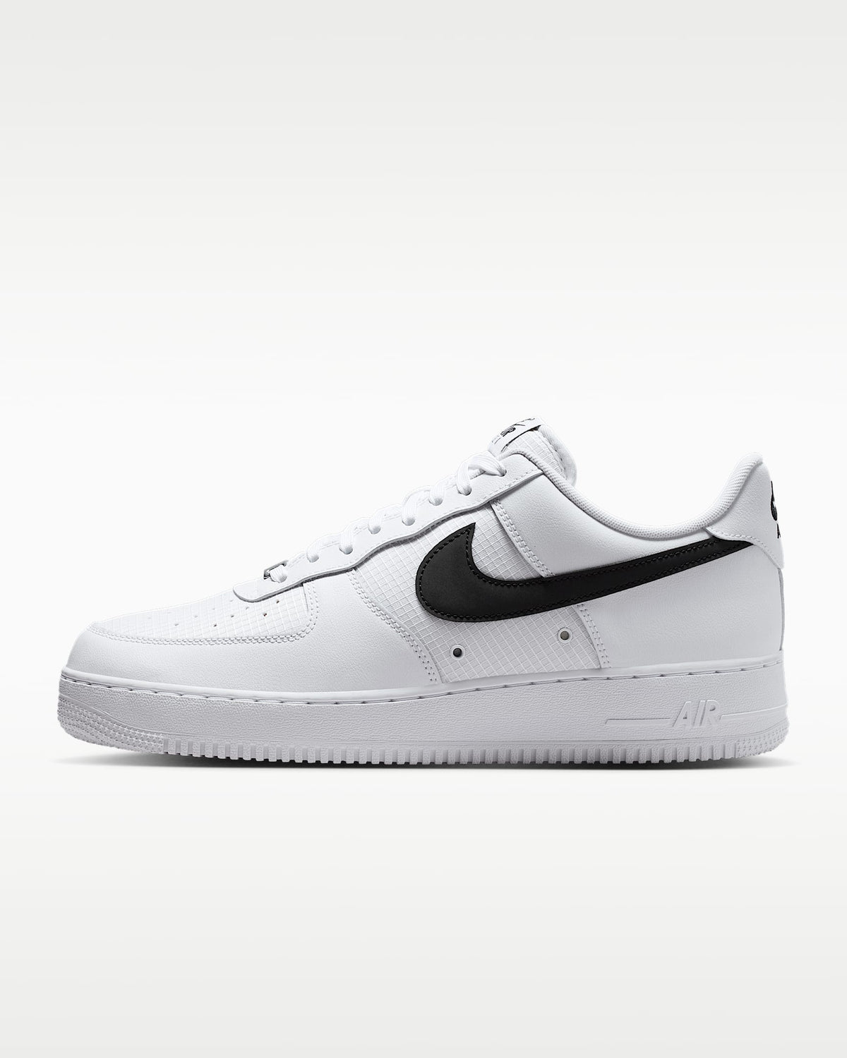 Nike Air Force 1 '07 LV8 White Grid Texture Black Swoosh Sneakers mens low top shoes