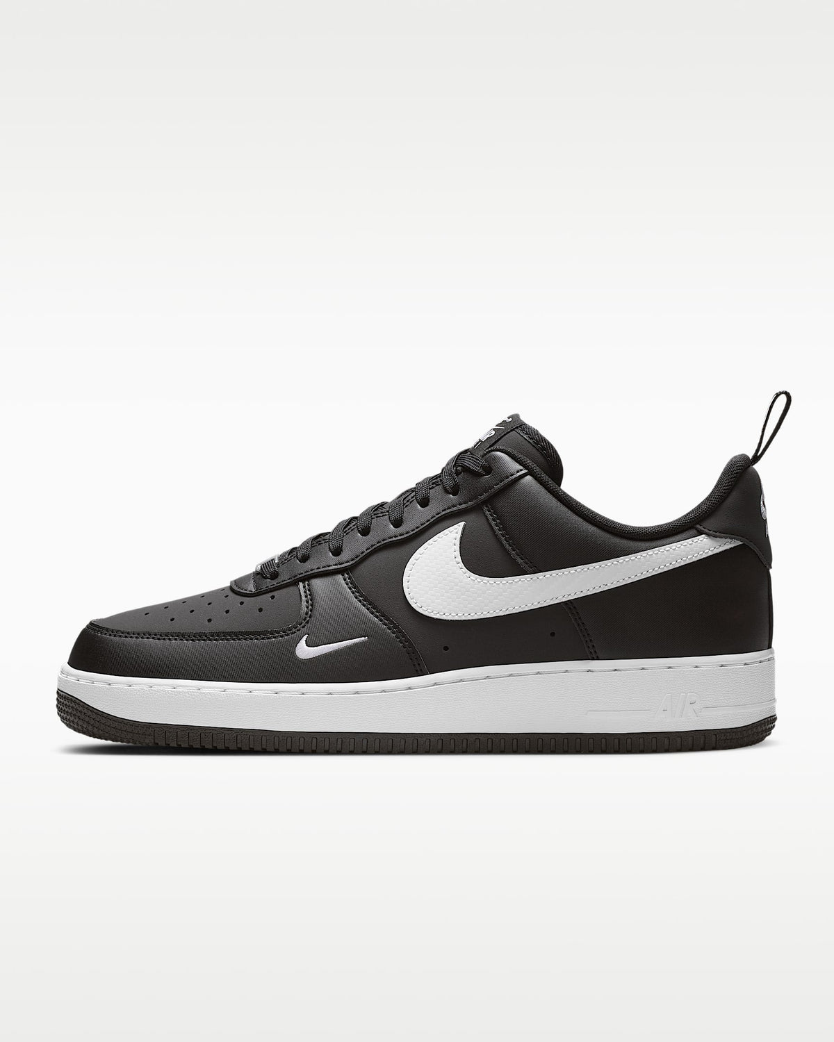 Nike Air Force 1 '07 Black White Mini Swoosh Sneakers mens low top shoes