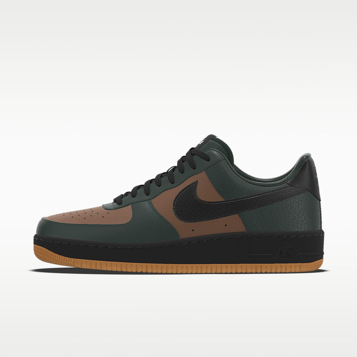 Nike Air Force 1 '07 Dark Green Brown Gum Sole Color-Block Sneakers mens low top shoes