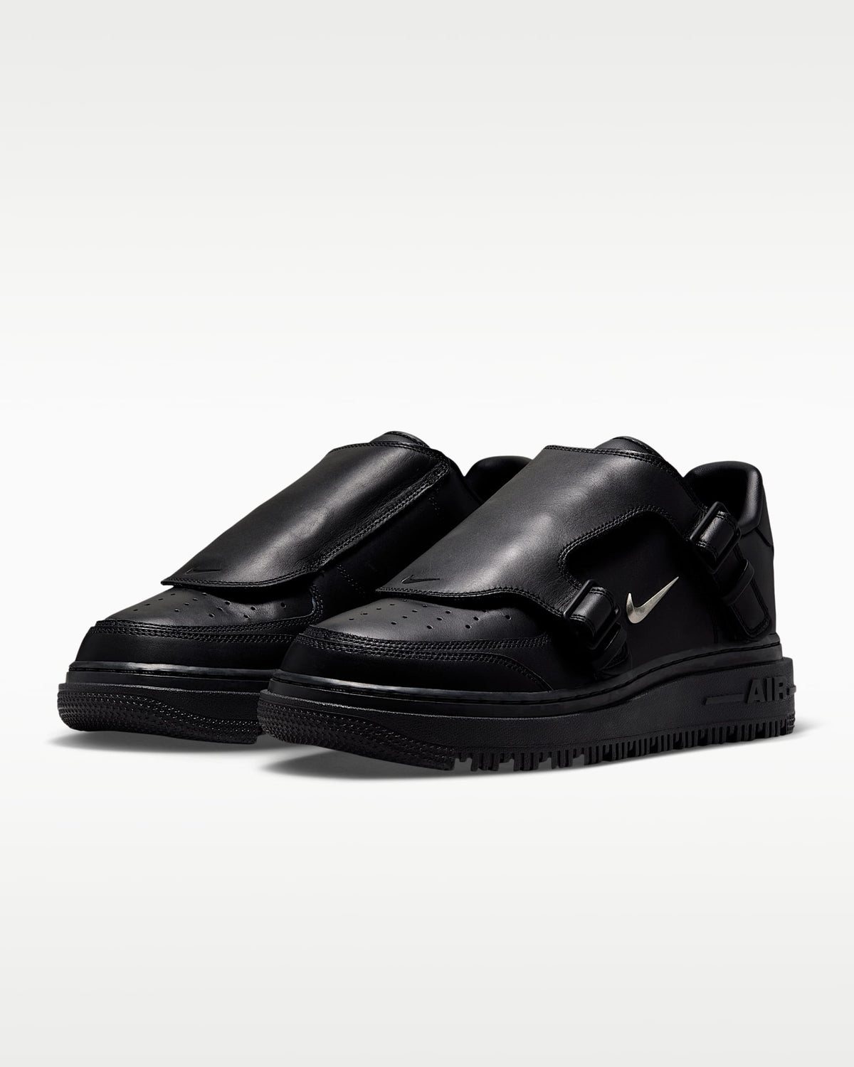 Nike Air Force 1 '07 Black Double Strap Metal Swoosh Sneakers mens low top shoes