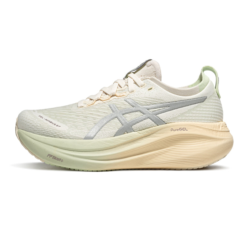 Asics womens shoes  neutral running shoes mens  sneakers Gel-Nimbus 27 Cream / Light Green / Silver