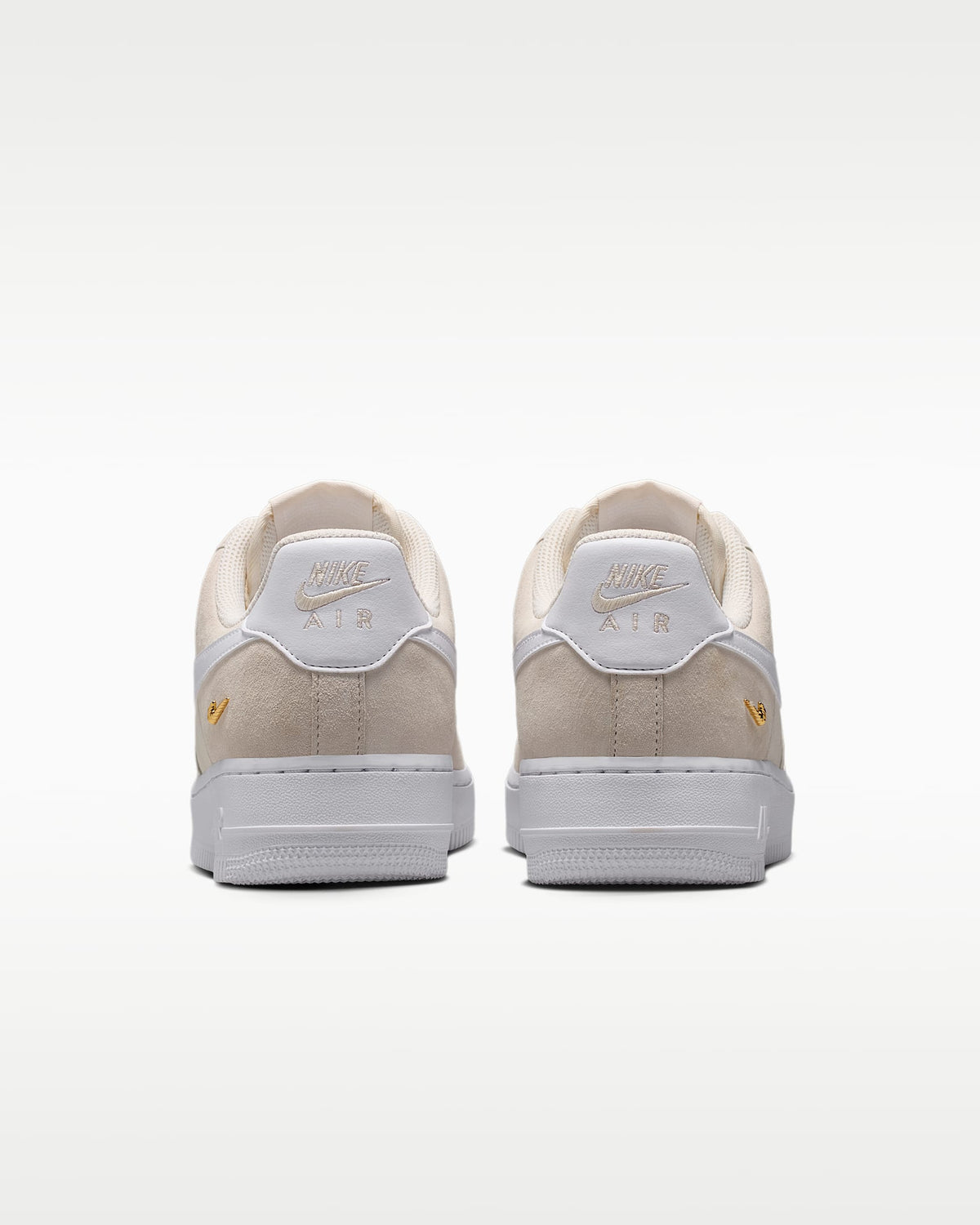Nike Air Force 1 '07 Beige Suede White Mini Gold Swoosh Sneakers mens low top shoes