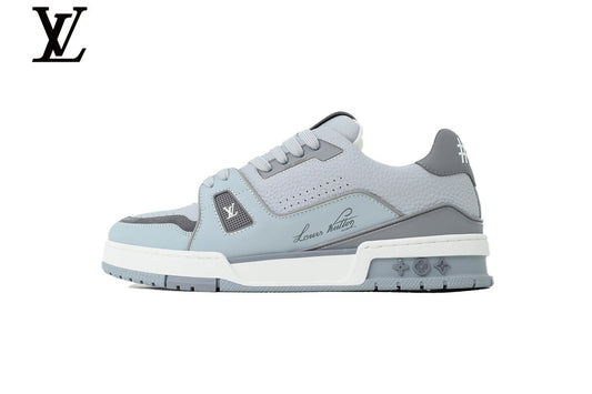 Louis Vuitton Trainer shoes for man  women Sneaker ¨C Light Blue & Grey Leather