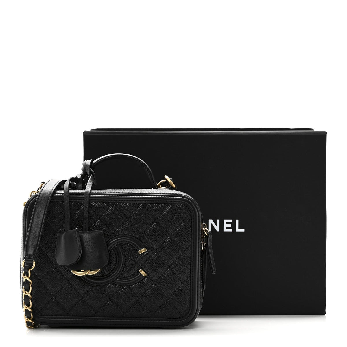 Caviar Quilted Medium CC Filigree Vanity Case Black
