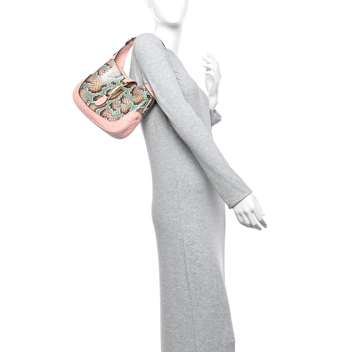 Snakeskin Ostrich Calfskin Small Jackie 1961 Hobo Pink Multicolor