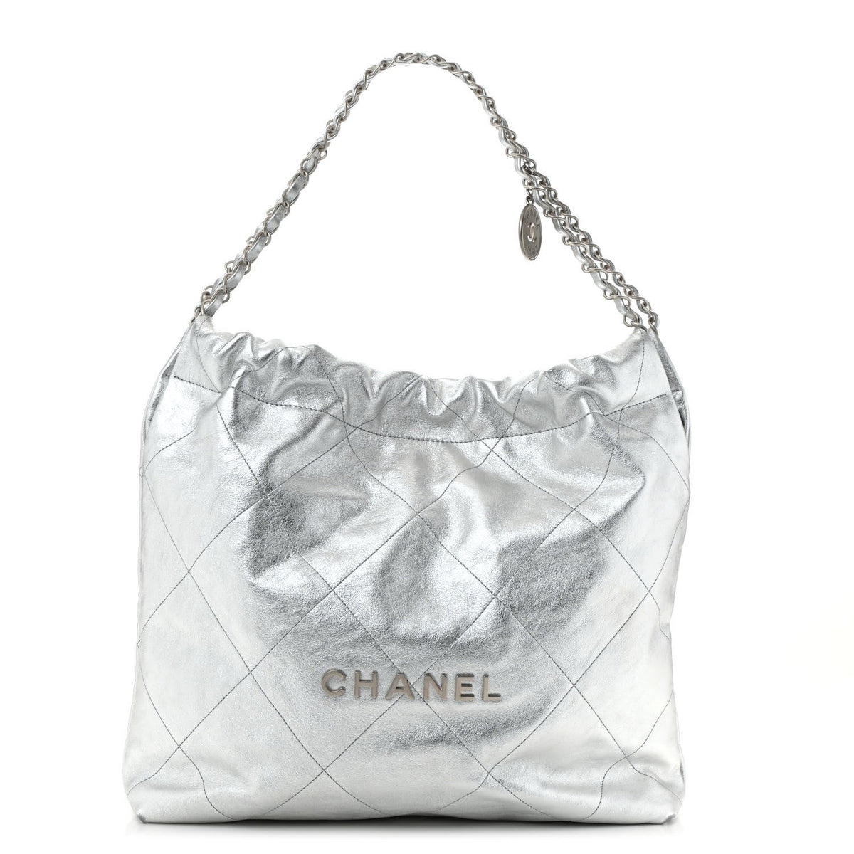 Metallic Calfskin Quilted Chanel 22 Silver