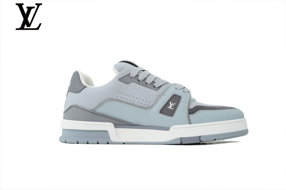 Louis Vuitton Trainer shoes for man  women Sneaker ¨C Light Blue & Grey Leather