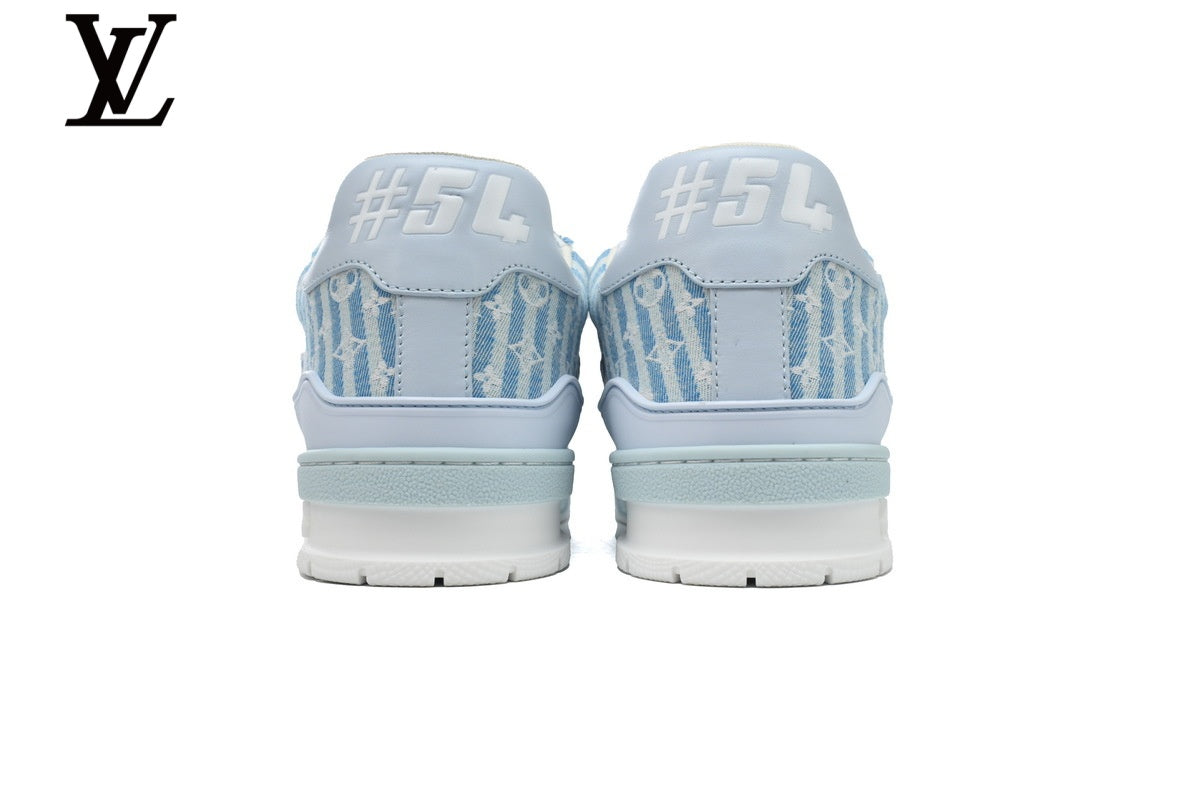 Louis Vuitton Trainer  shoes for man  women Sneaker ¨C Striped Monogram Denim in Light Blue