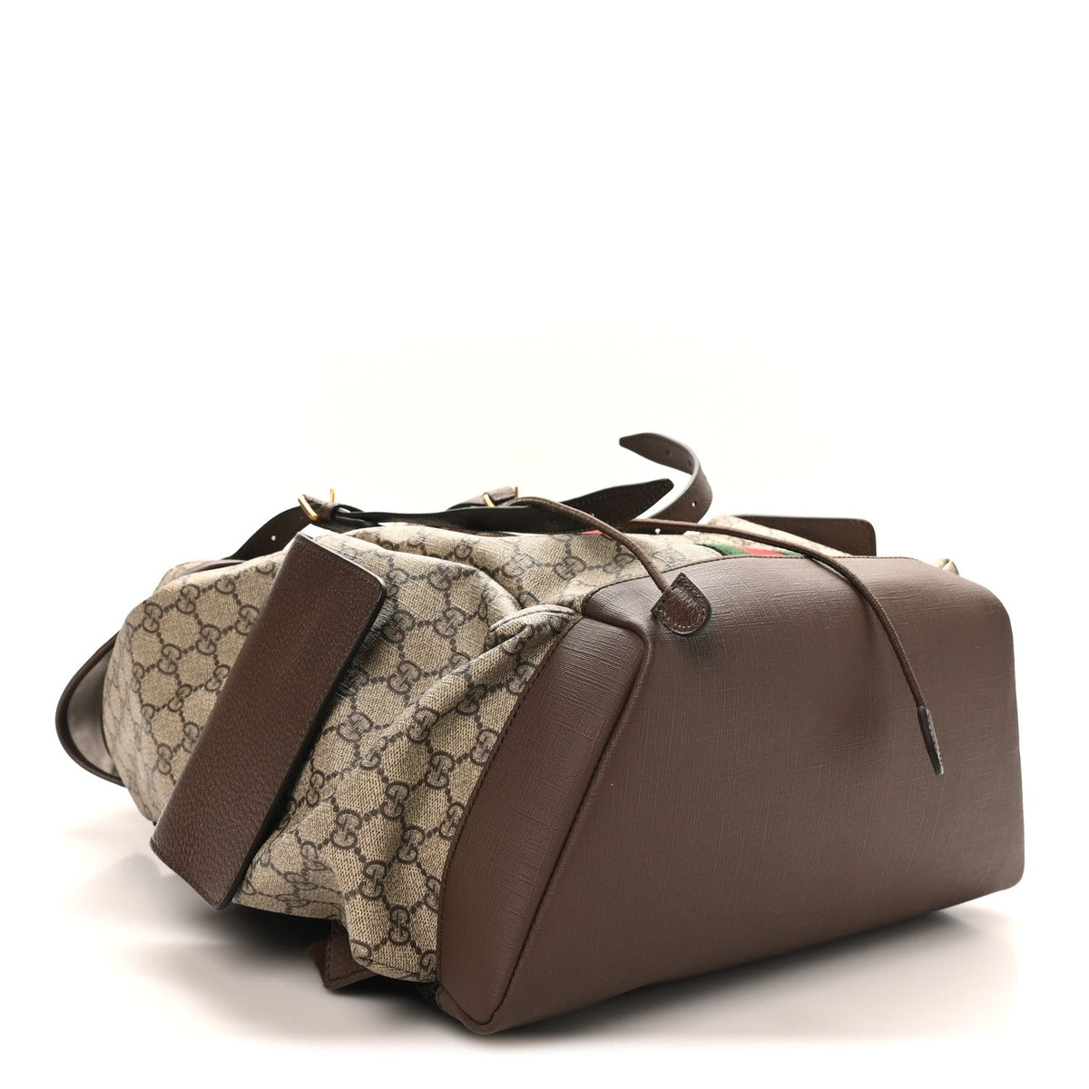 GG Supreme Monogram Medium Ophidia Double Buckle Backpack Brown