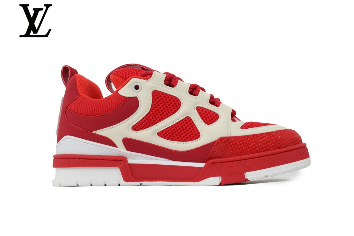 Louis Vuitton Trainer  shoes for man  women Sneaker ¨C Red & White Mesh & Leather