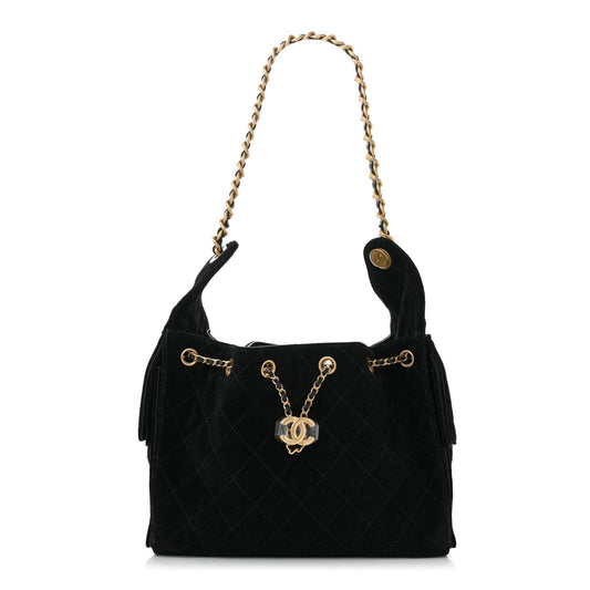 Suede Quilted Small Chanel 25 Handbag Black