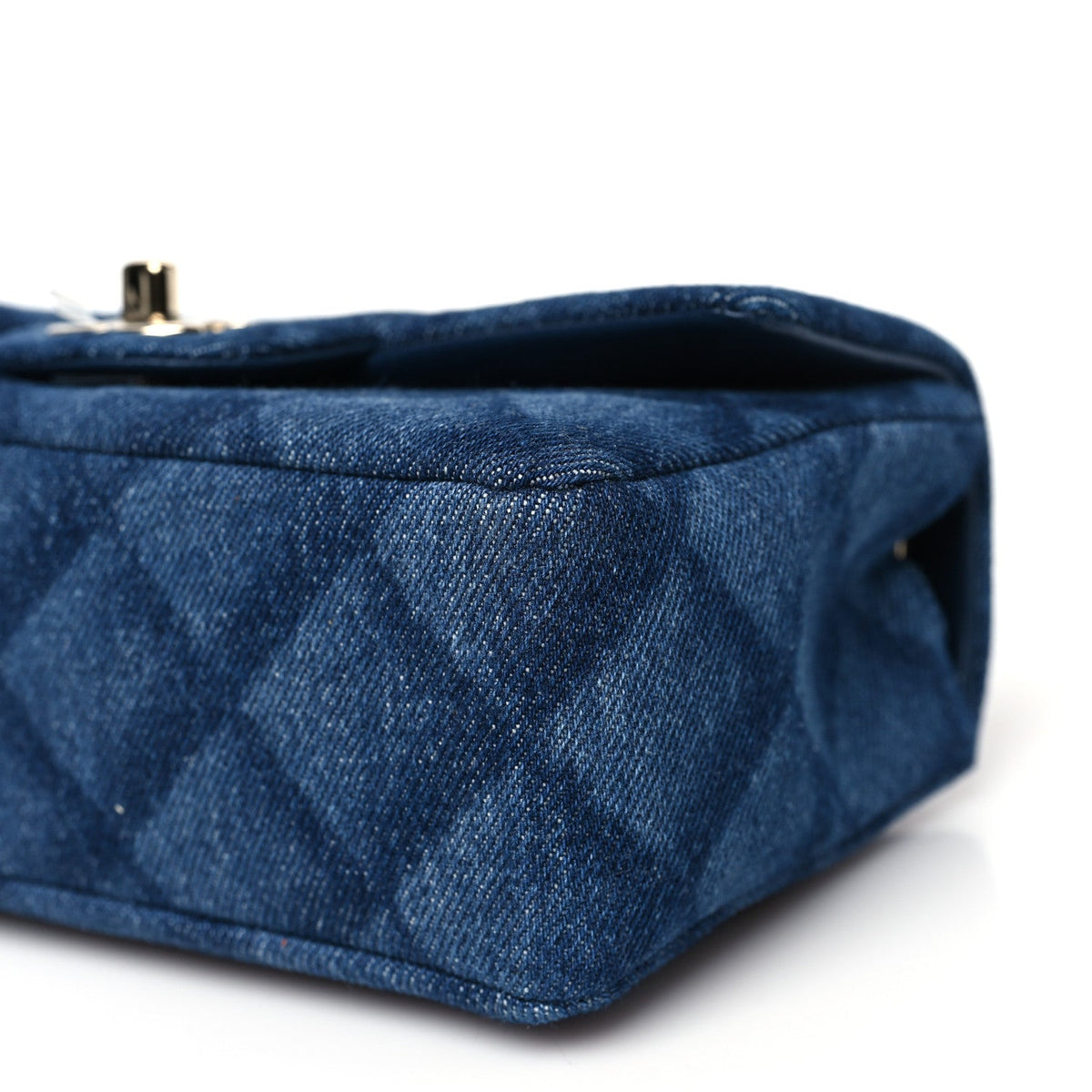 Printed Denim Quilted Mini Rectangular Flap Dark Blue