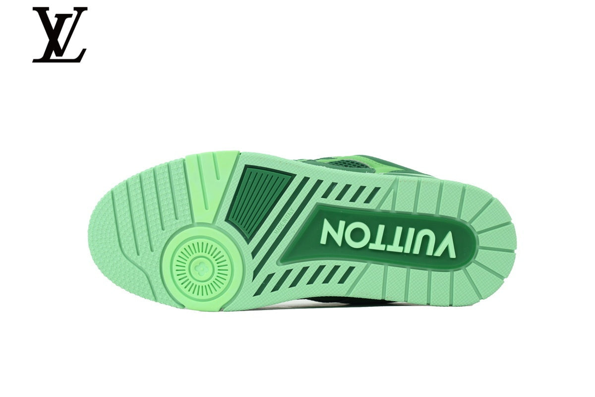 Louis Vuitton Trainer  shoes for man  women Sneaker ¨C Two-Tone Green Mesh & Leather